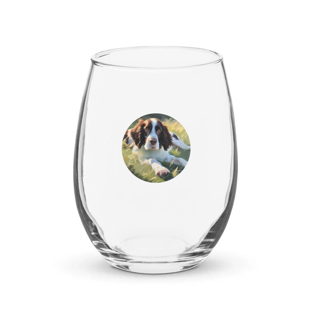 PugMug Custom English Springer Spaniel Stemless Wine Glass