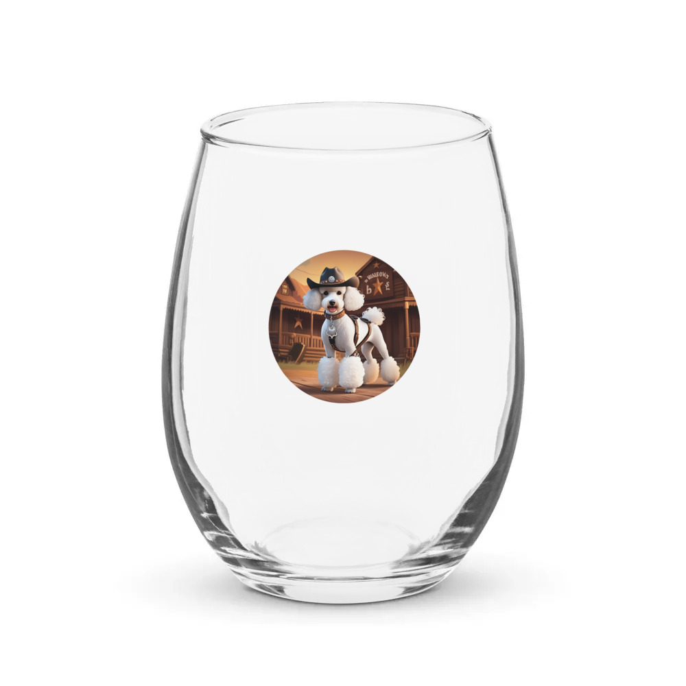 PugMug Custom White Poodle Stemless Wine Glass
