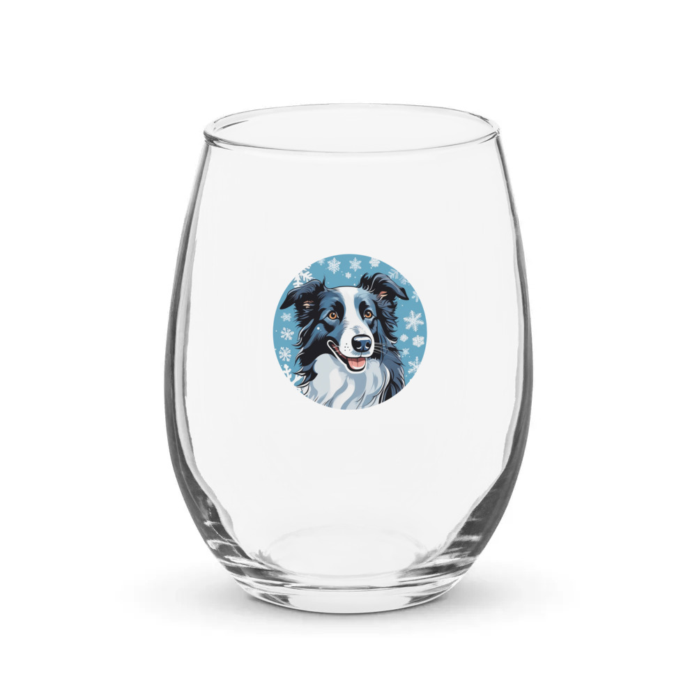 PugMug Custom Border Collie Stemless Wine Glass