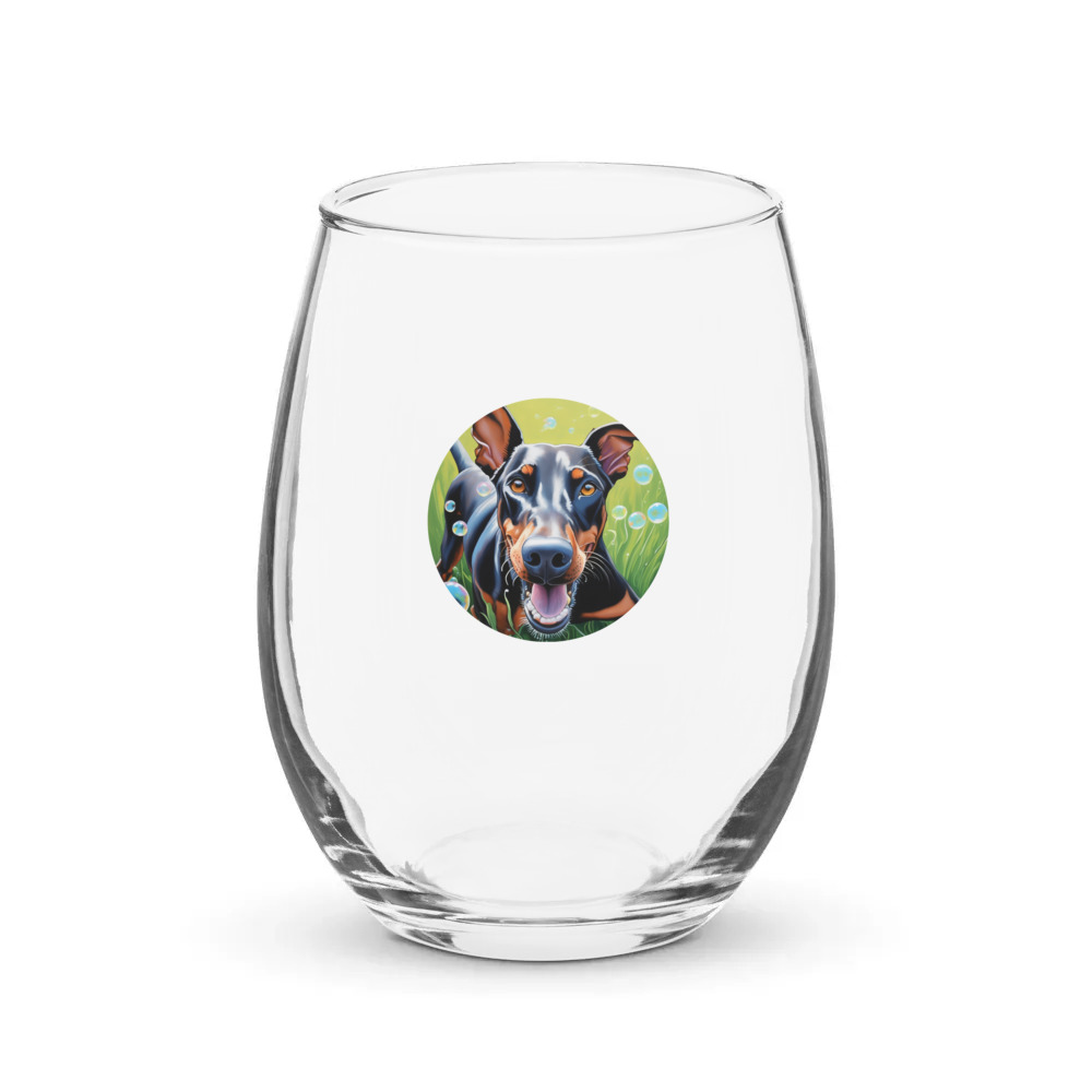 PugMug Custom Doberman Pinscher Stemless Wine Glass
