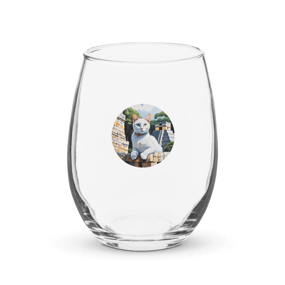 PugMug Custom White Companion Cat Stemless Wine Glass