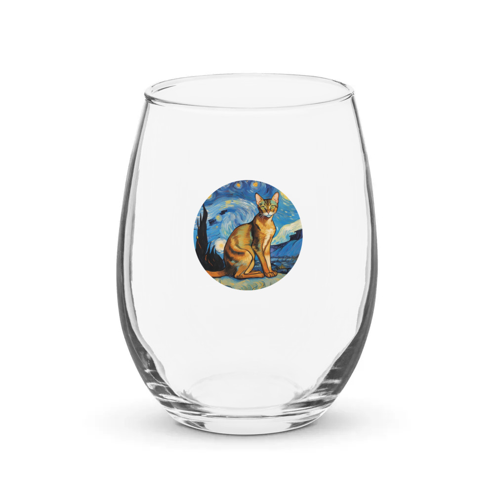 PugMug Custom Tabby Abyssinian Cat Stemless Wine Glass