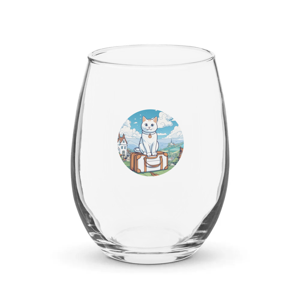 PugMug Custom White Companion Cat Stemless Wine Glass