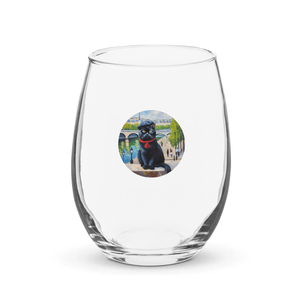 PugMug Custom Black Persian Cat Stemless Wine Glass