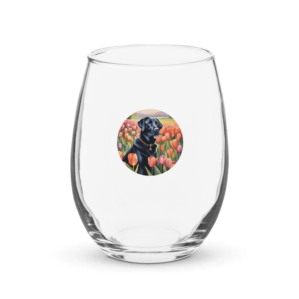 PugMug Custom Black Labrador Retriever Stemless Wine Glass