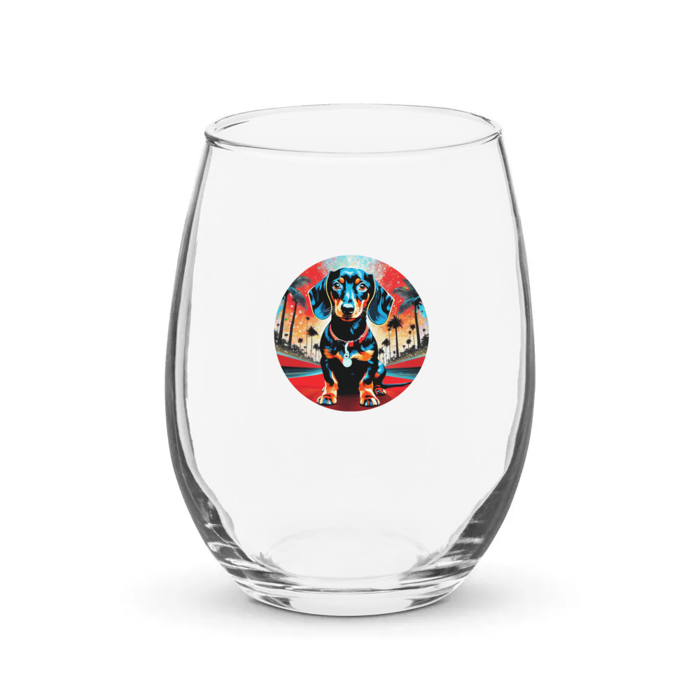 PugMug Custom Black Dachshund Stemless Wine Glass