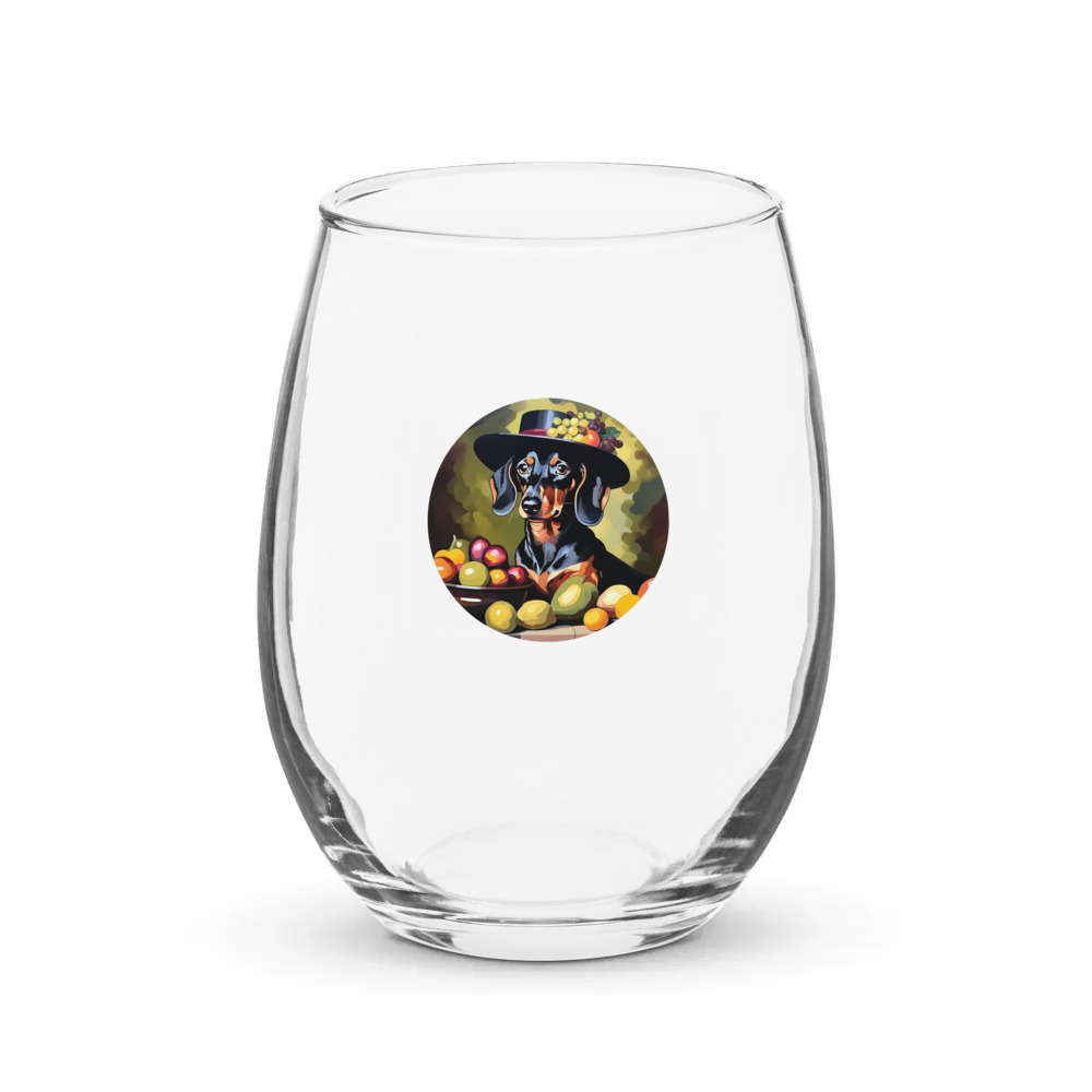 PugMug Custom Black Dachshund Stemless Wine Glass