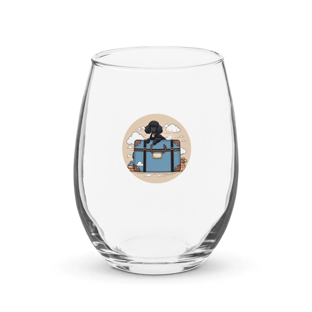 PugMug Custom Black Poodle Stemless Wine Glass