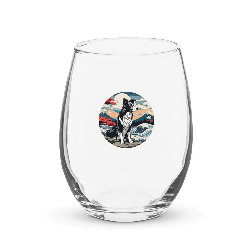 PugMug Custom Border Collie Stemless Wine Glass