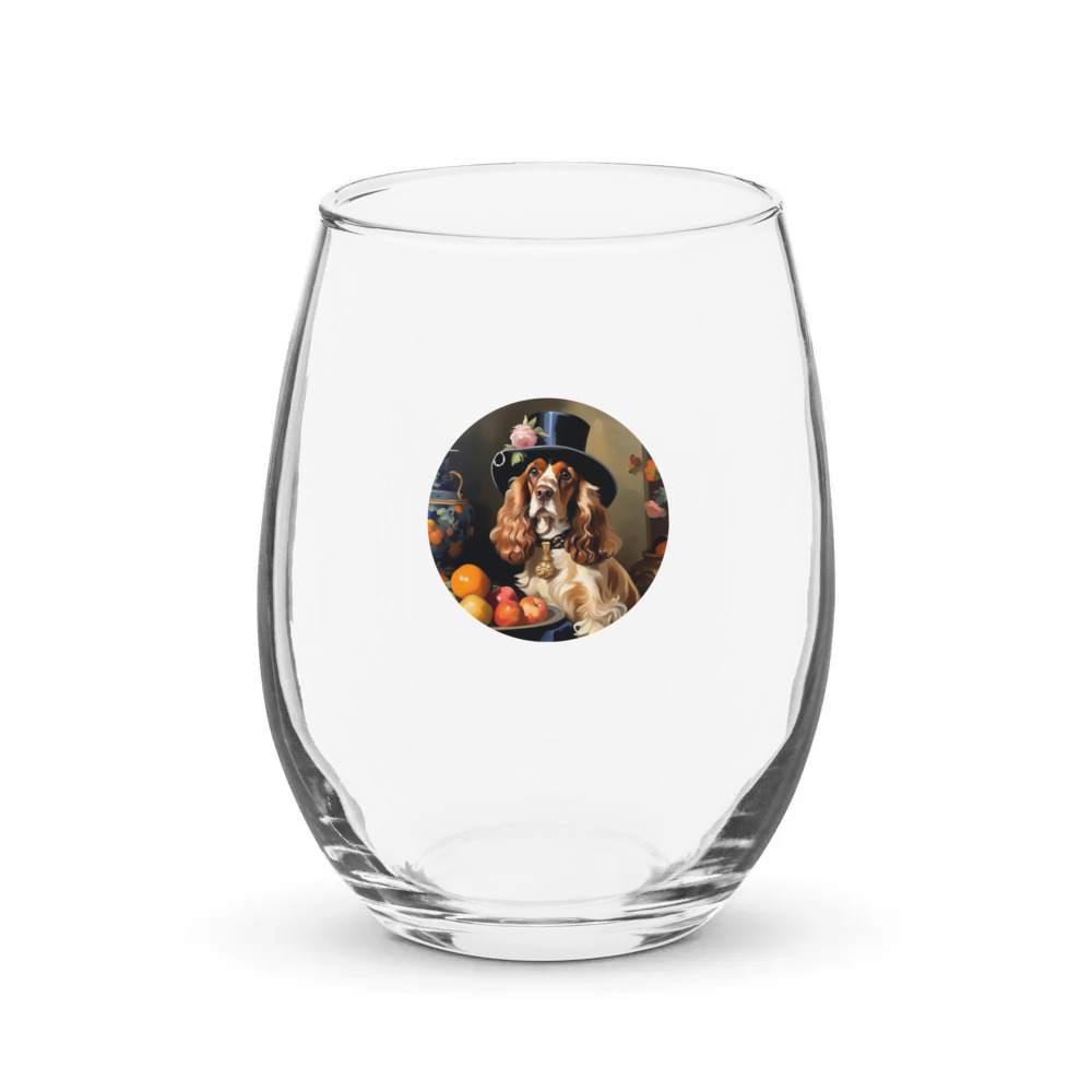 PugMug Custom English Cocker Spaniel Stemless Wine Glass