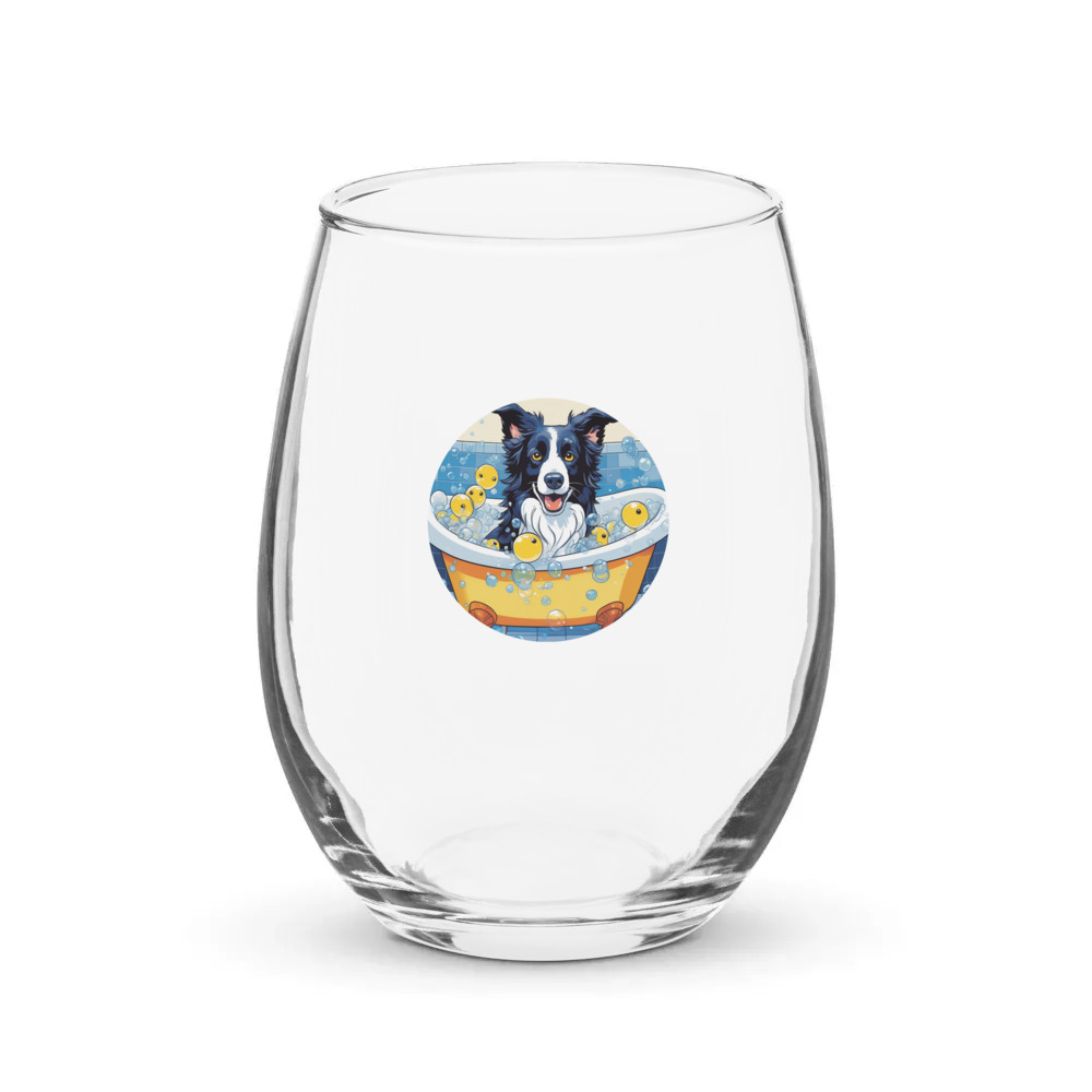 PugMug Custom Border Collie Stemless Wine Glass