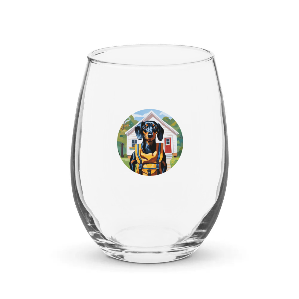 PugMug Custom Black Dachshund Stemless Wine Glass