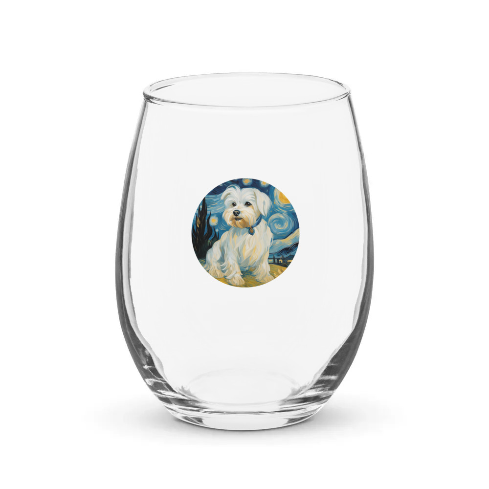 PugMug Custom Maltese Dog Stemless Wine Glass