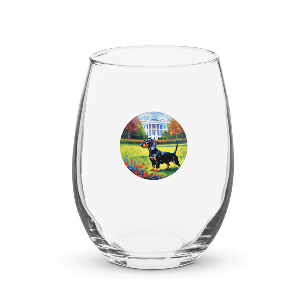 PugMug Custom Black Dachshund Stemless Wine Glass