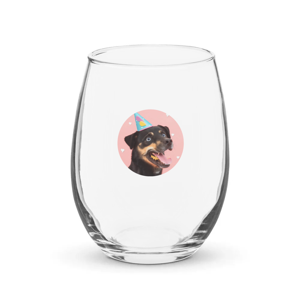 PugMug Custom Blue Stemless Wine Glass