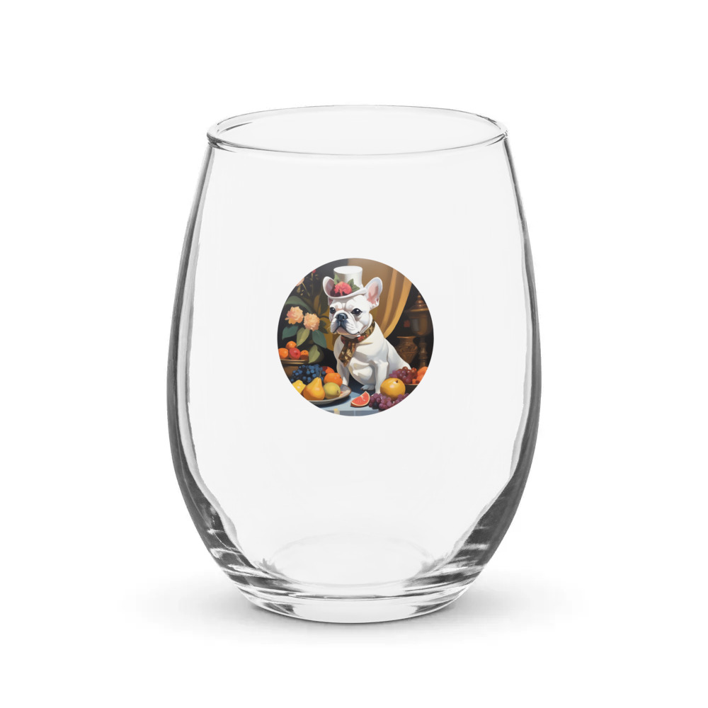 PugMug Custom White French Bulldog Stemless Wine Glass