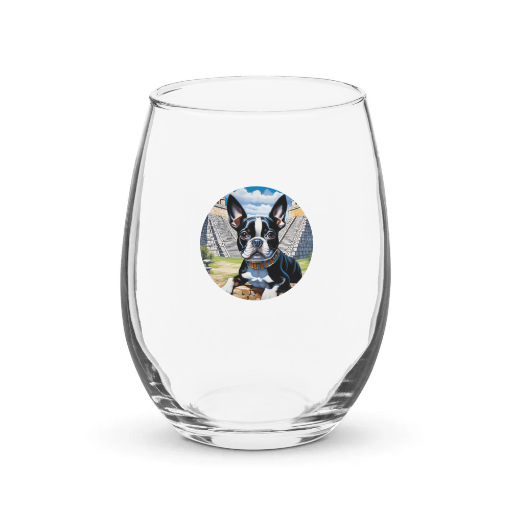 PugMug Custom Boston Terrier Stemless Wine Glass