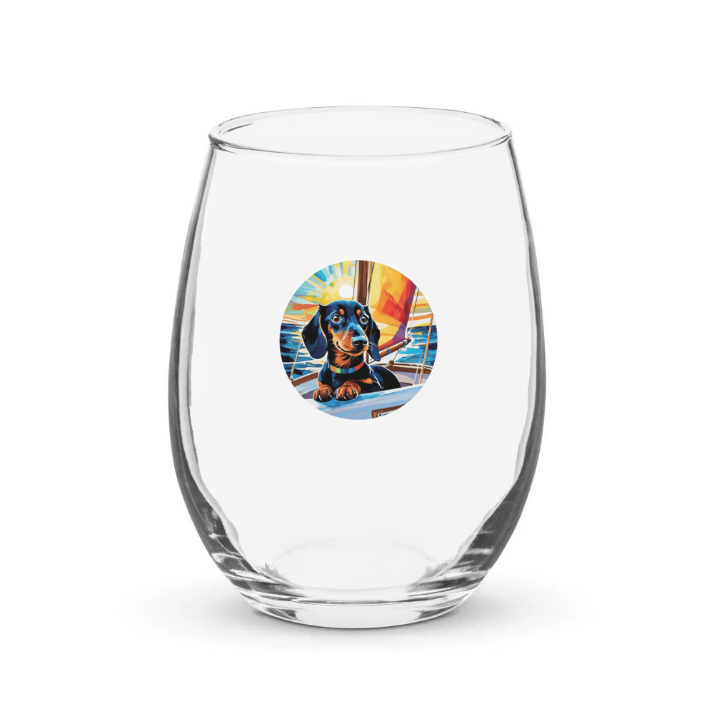 PugMug Custom Black Dachshund Stemless Wine Glass