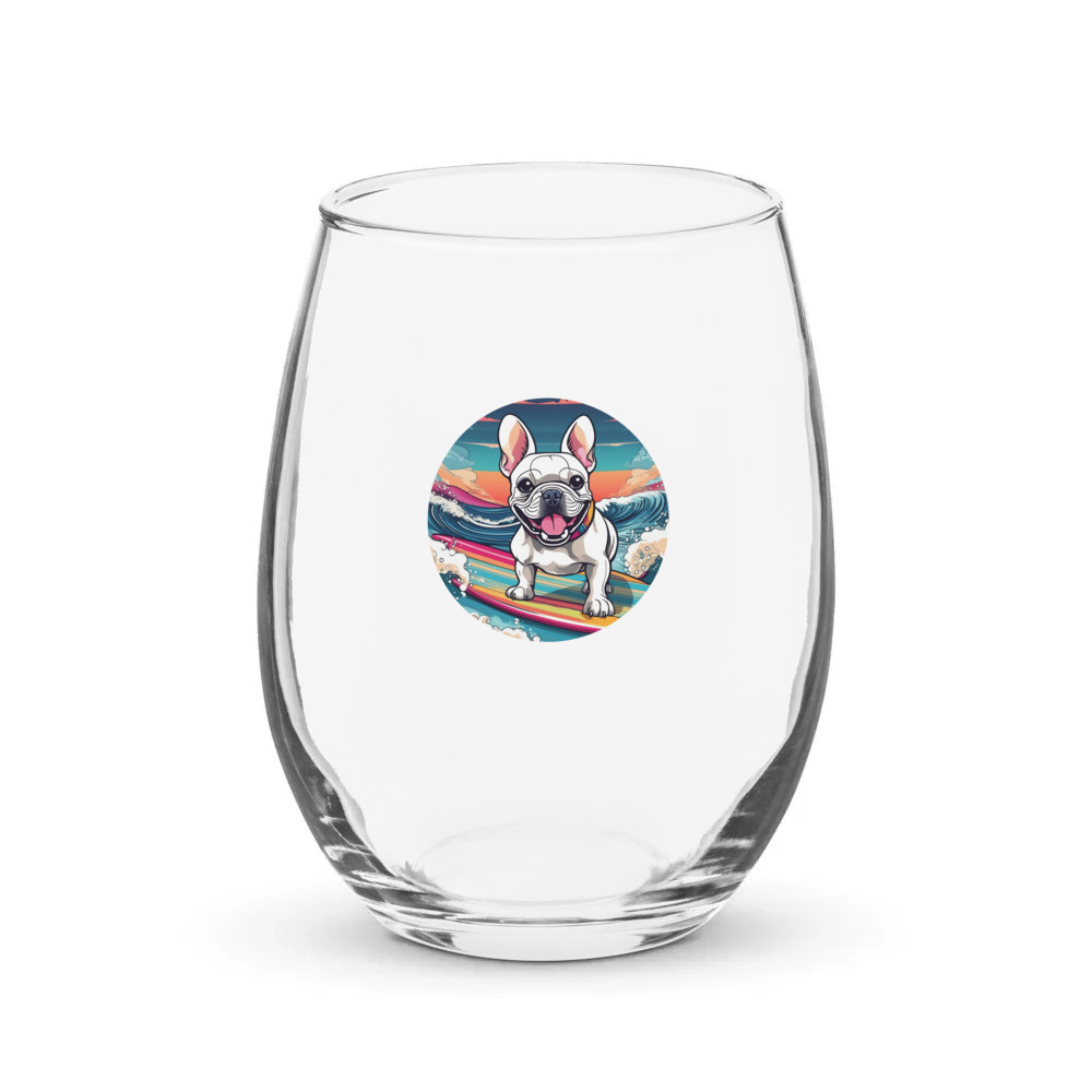 PugMug Custom White French Bulldog Stemless Wine Glass