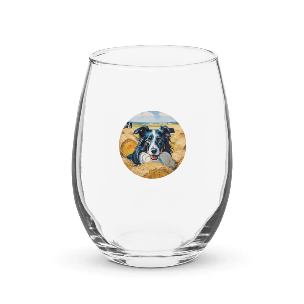 PugMug Custom Border Collie Stemless Wine Glass