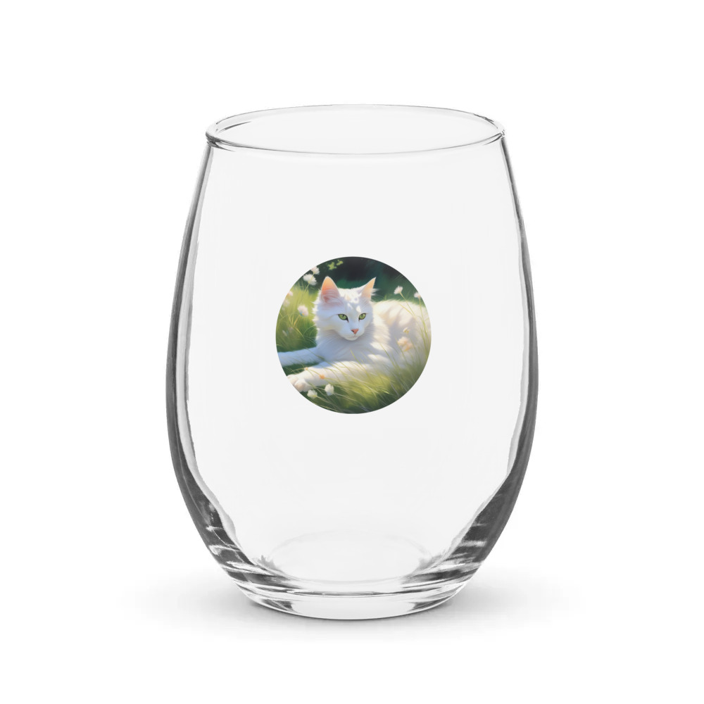 PugMug Custom White Companion Cat Stemless Wine Glass