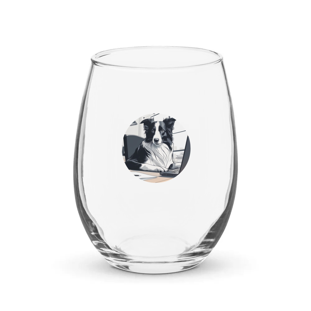 PugMug Custom Border Collie Stemless Wine Glass