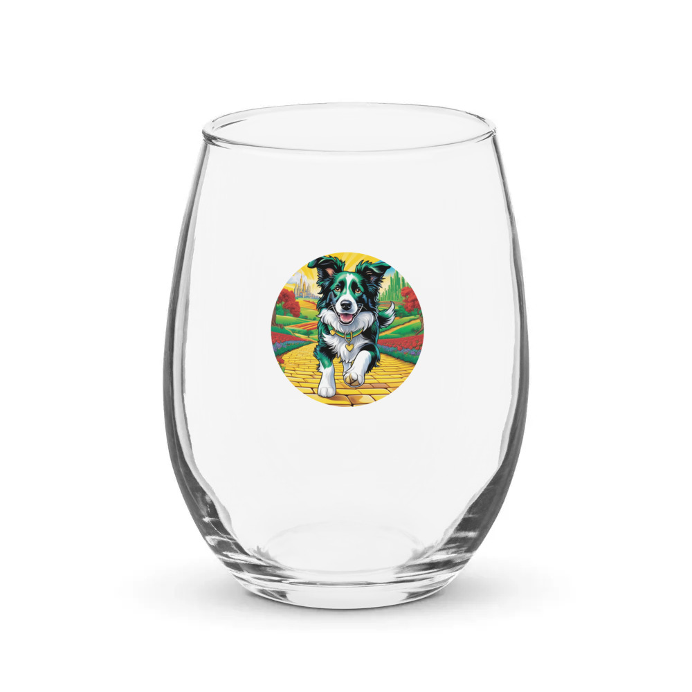 PugMug Custom Border Collie Stemless Wine Glass