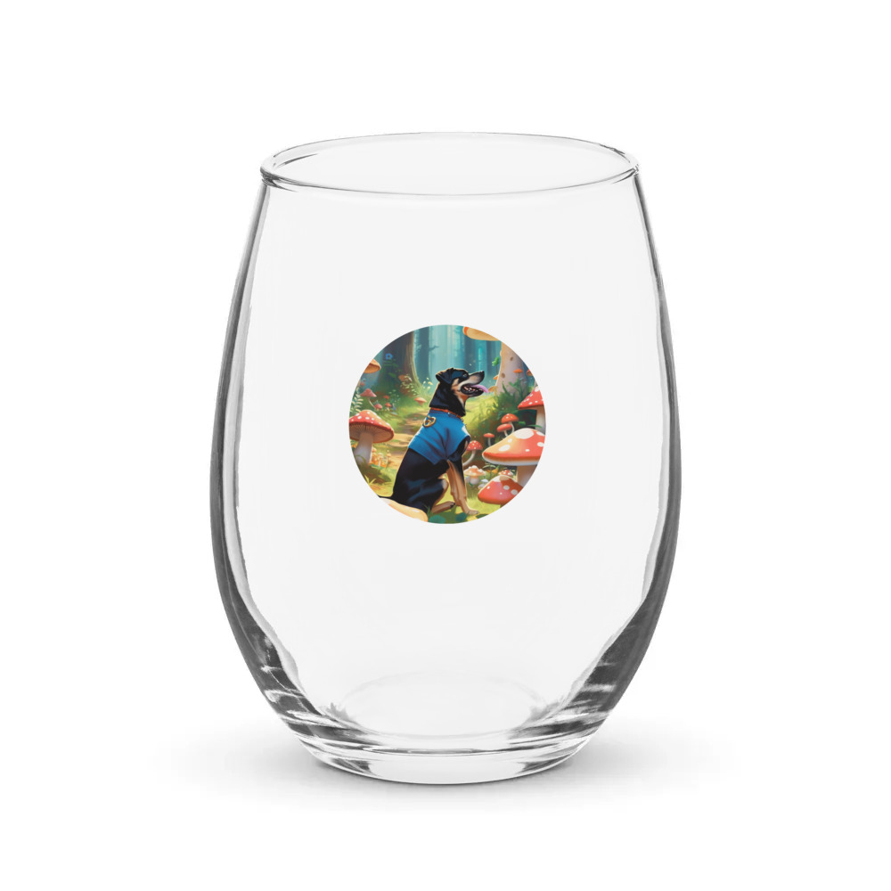 PugMug Custom Blue Stemless Wine Glass