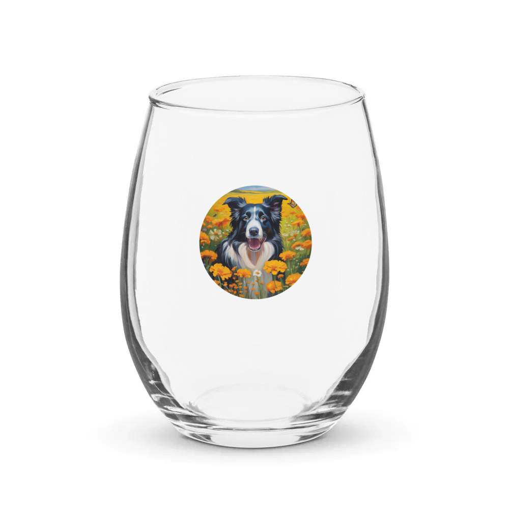 PugMug Custom Border Collie Stemless Wine Glass