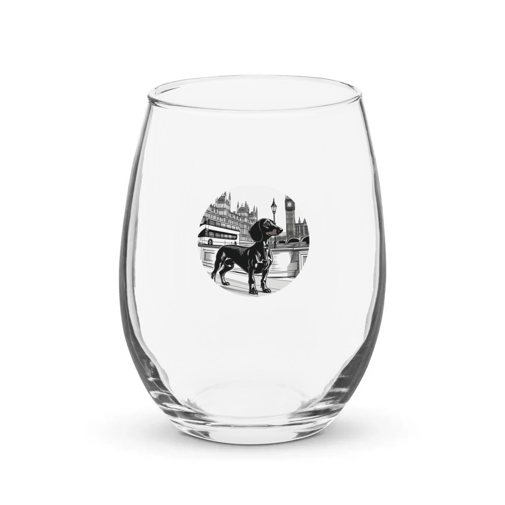 PugMug Custom Black Dachshund Stemless Wine Glass