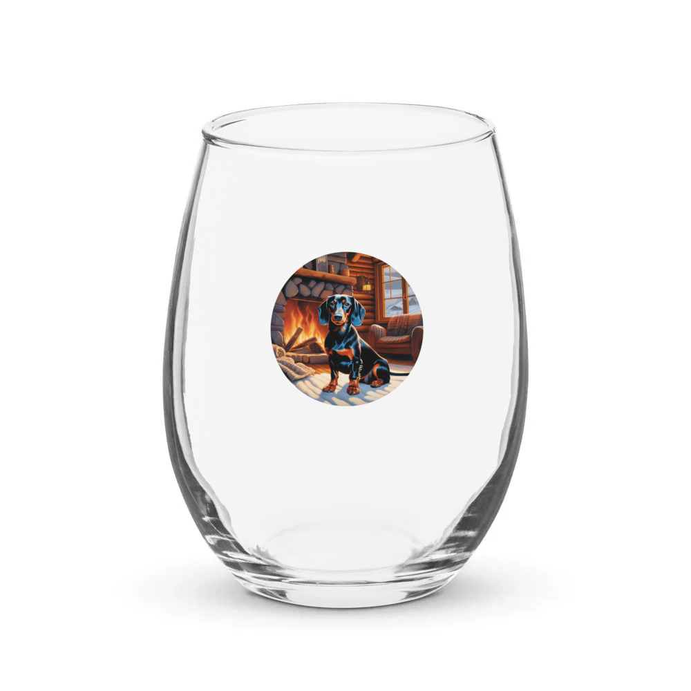 PugMug Custom Black Dachshund Stemless Wine Glass
