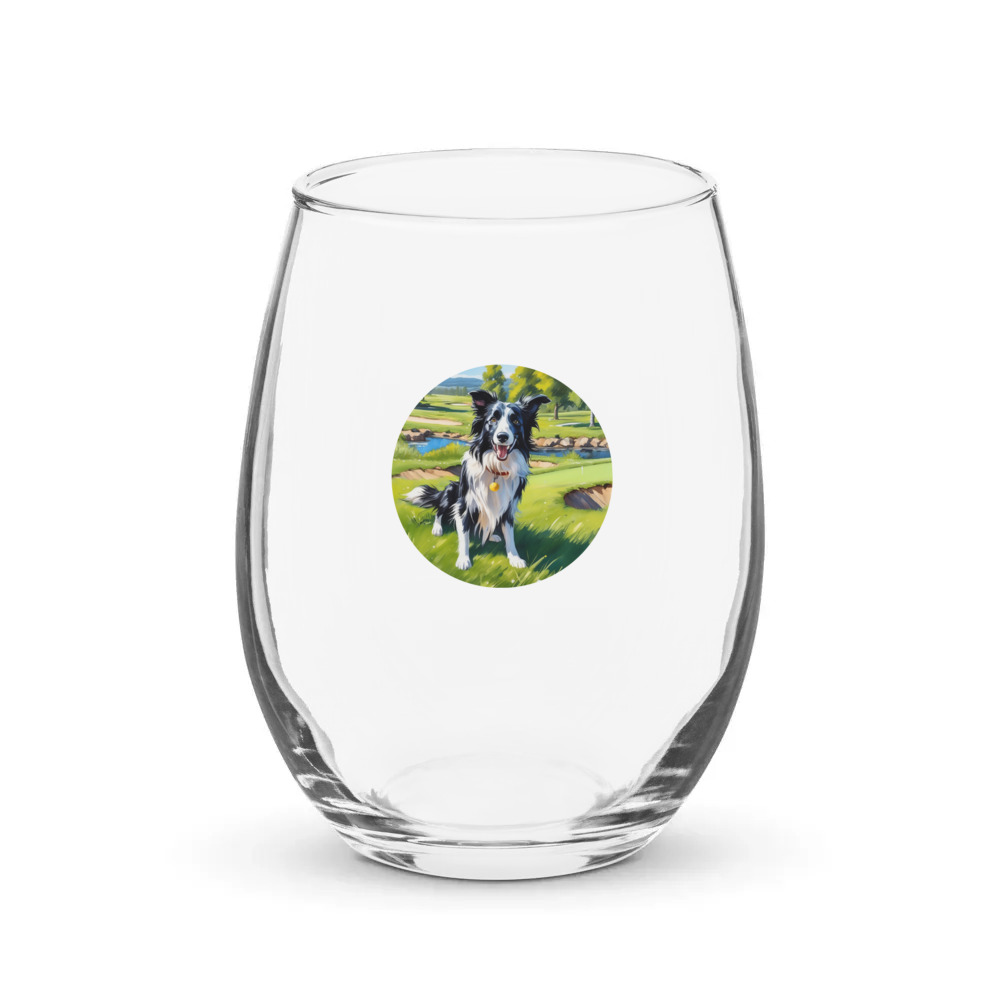 PugMug Custom Border Collie Stemless Wine Glass