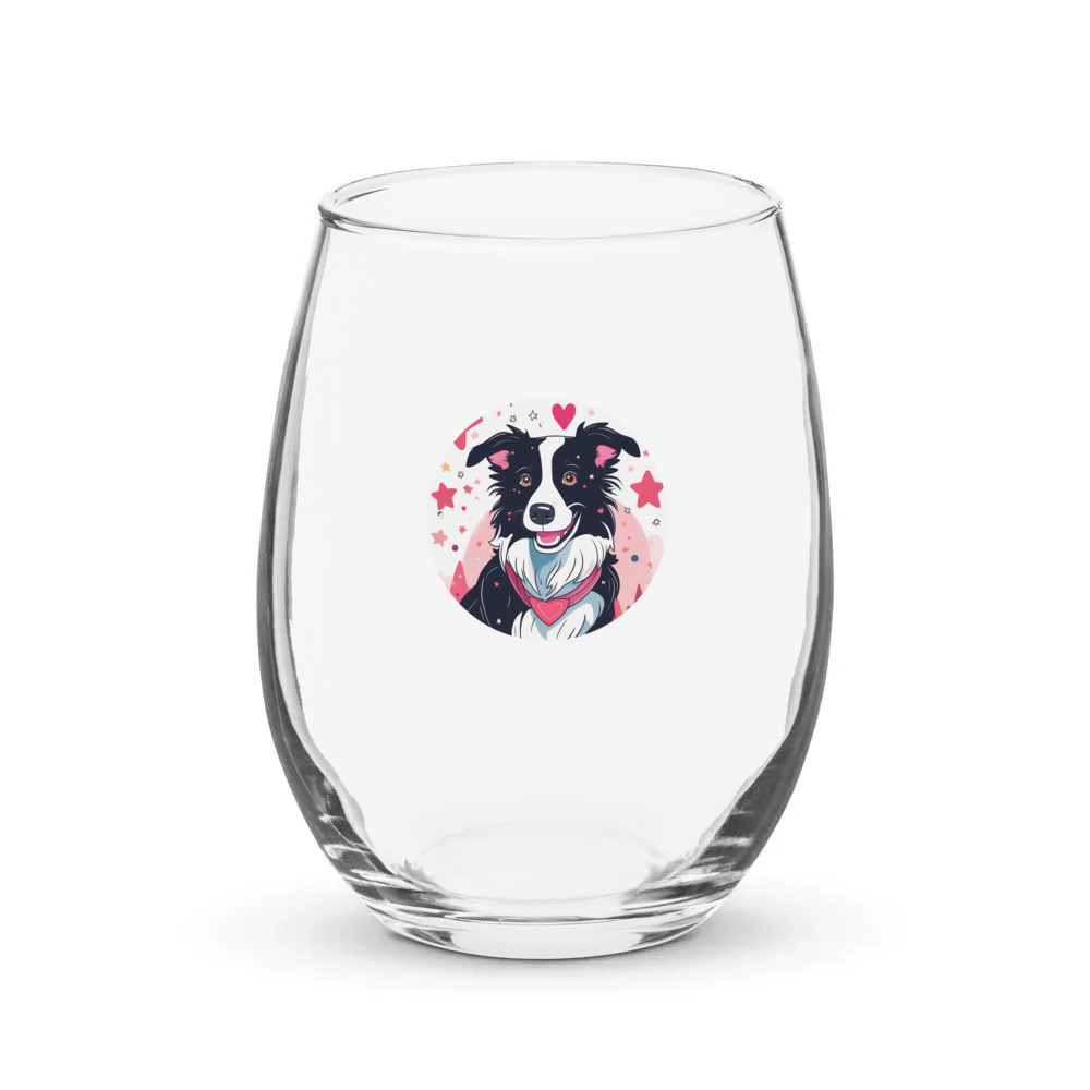 PugMug Custom Border Collie Stemless Wine Glass