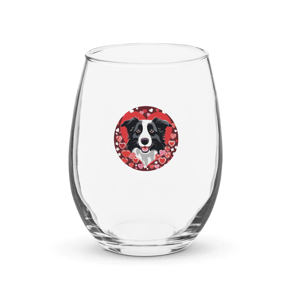 PugMug Custom Border Collie Stemless Wine Glass