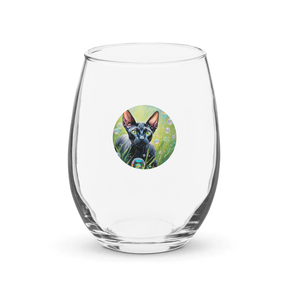 PugMug Custom Black Sphynx Cat Stemless Wine Glass