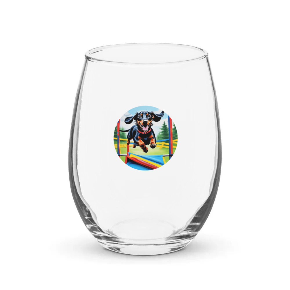 PugMug Custom Black Dachshund Stemless Wine Glass