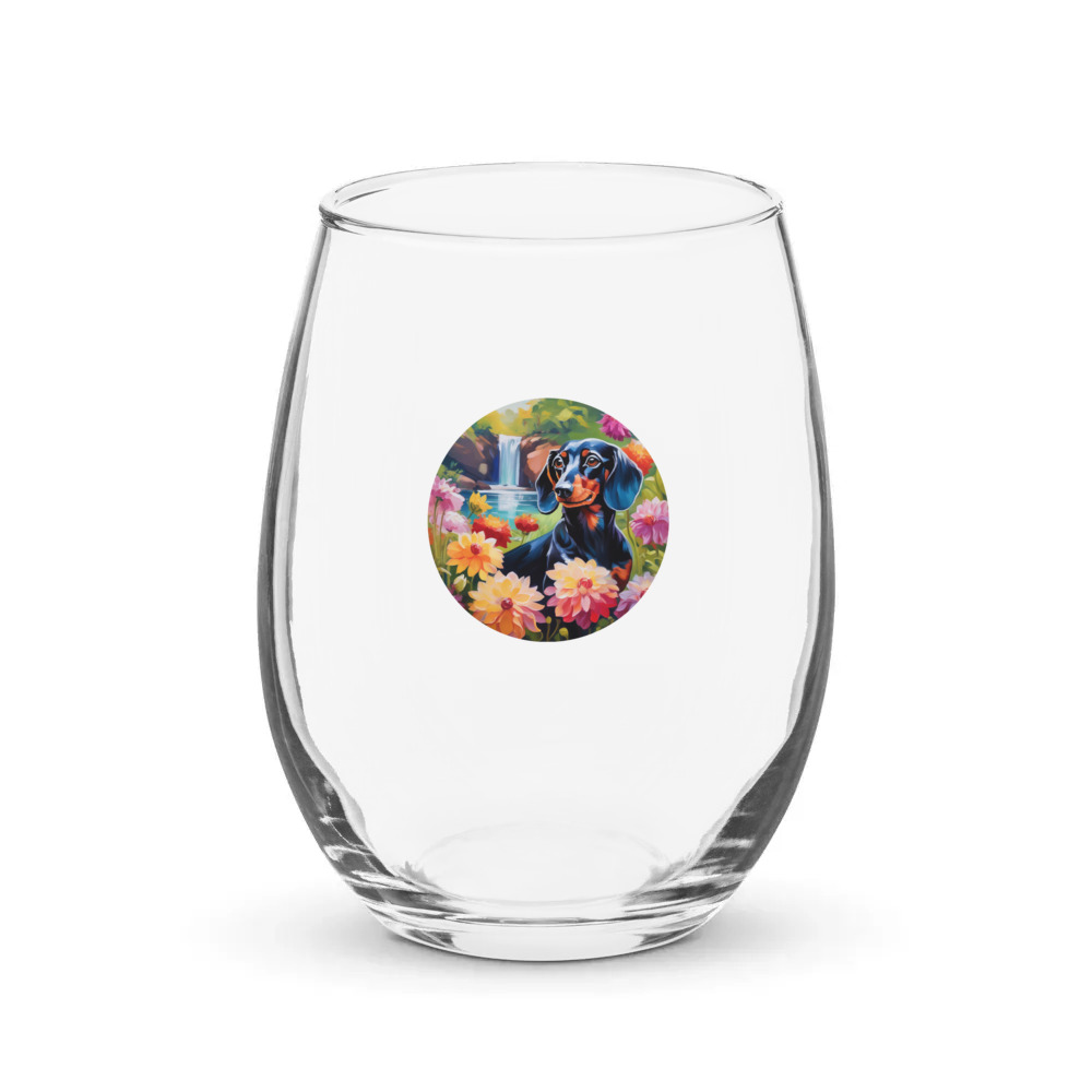 PugMug Custom Black Dachshund Stemless Wine Glass