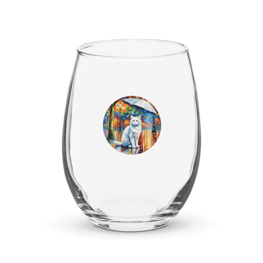 PugMug Custom White Companion Cat Stemless Wine Glass