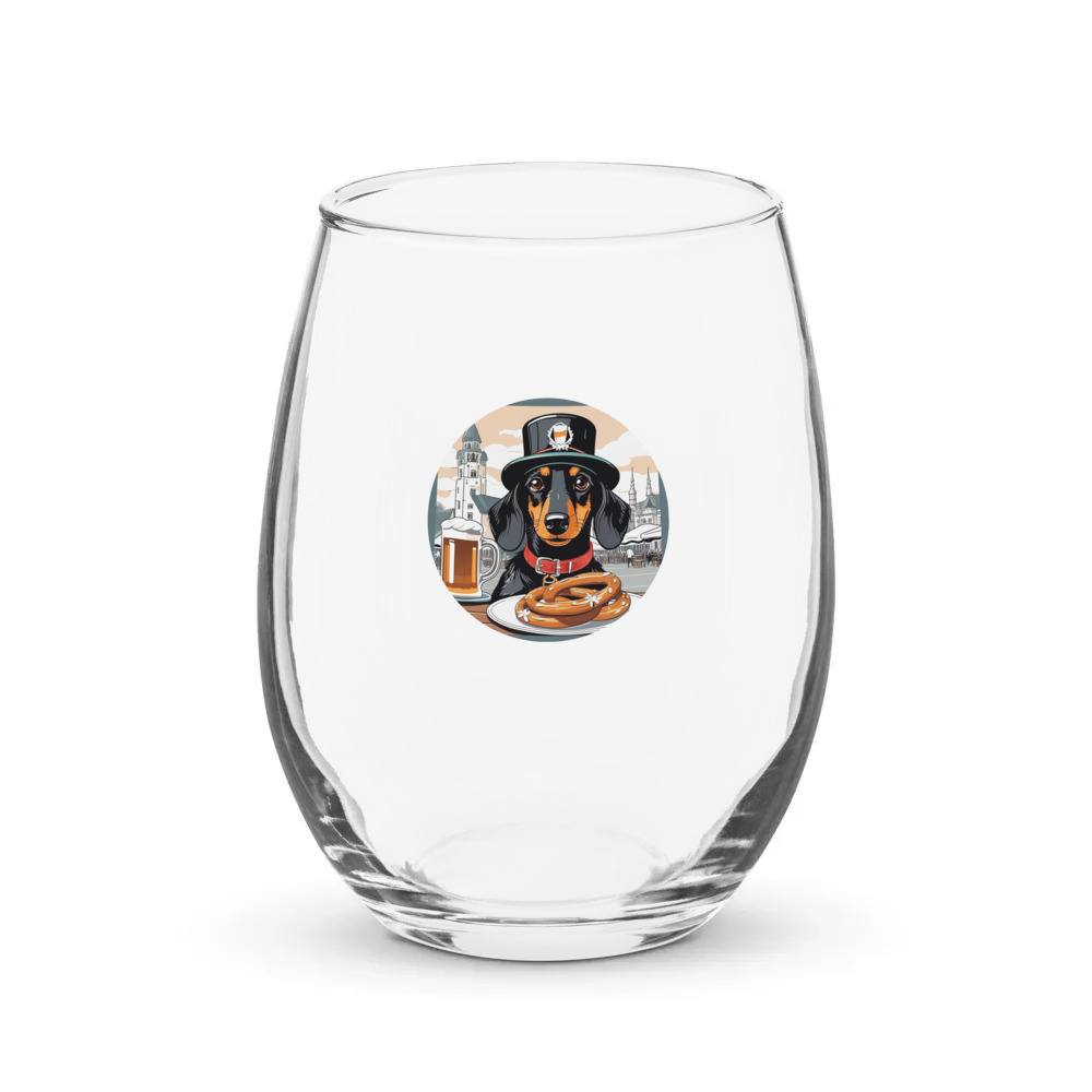 PugMug Custom Black Dachshund Stemless Wine Glass