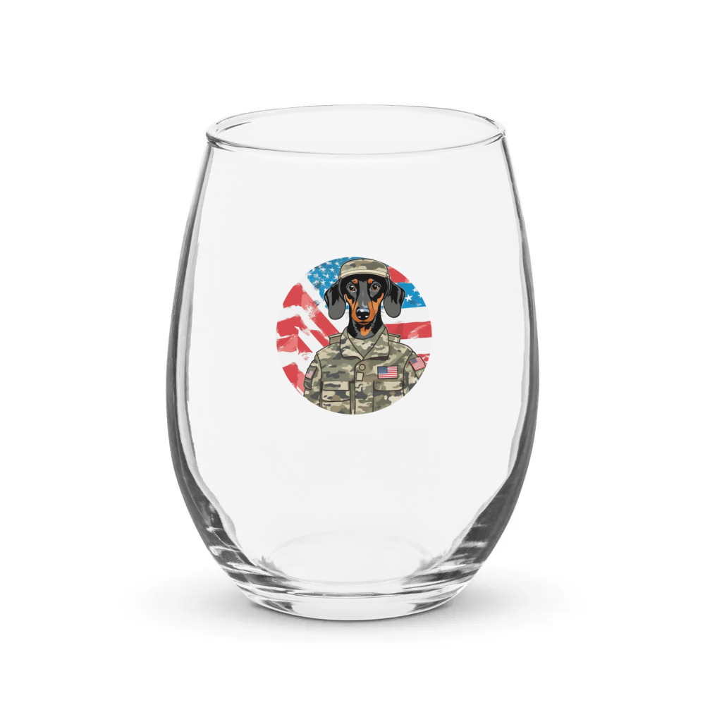 PugMug Custom Black Dachshund Stemless Wine Glass
