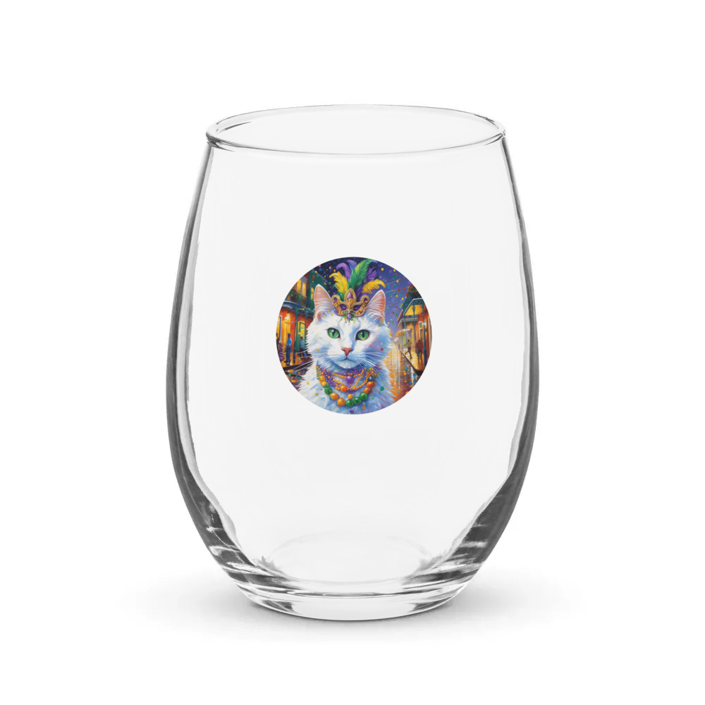PugMug Custom White Companion Cat Stemless Wine Glass