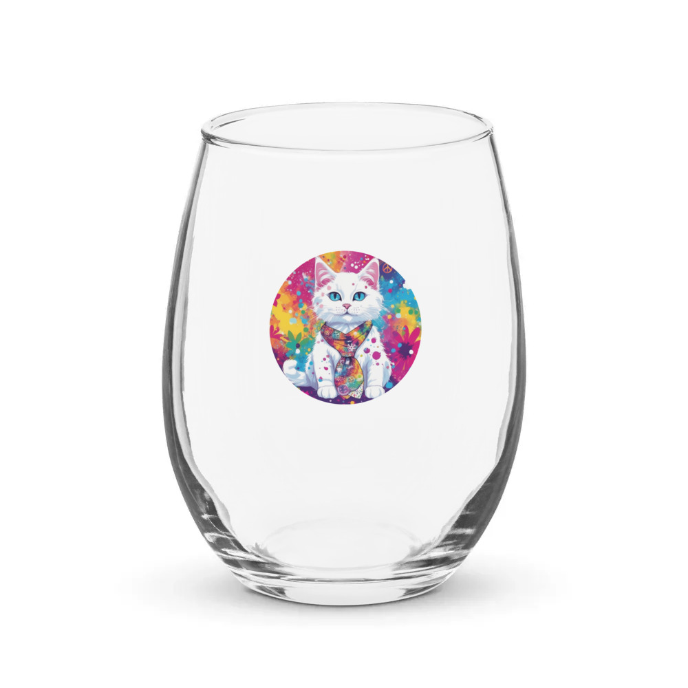 PugMug Custom White Companion Cat Stemless Wine Glass