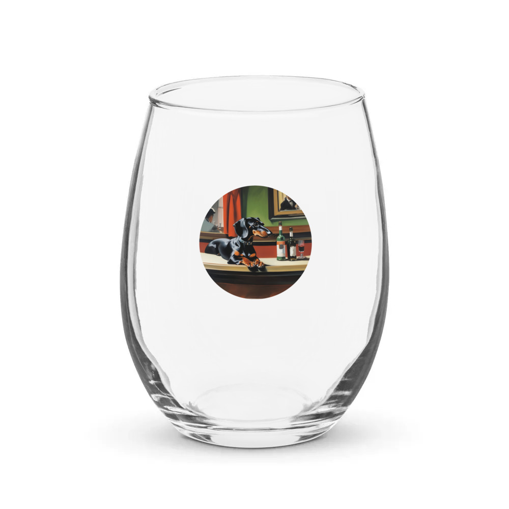 PugMug Custom Black Dachshund Stemless Wine Glass