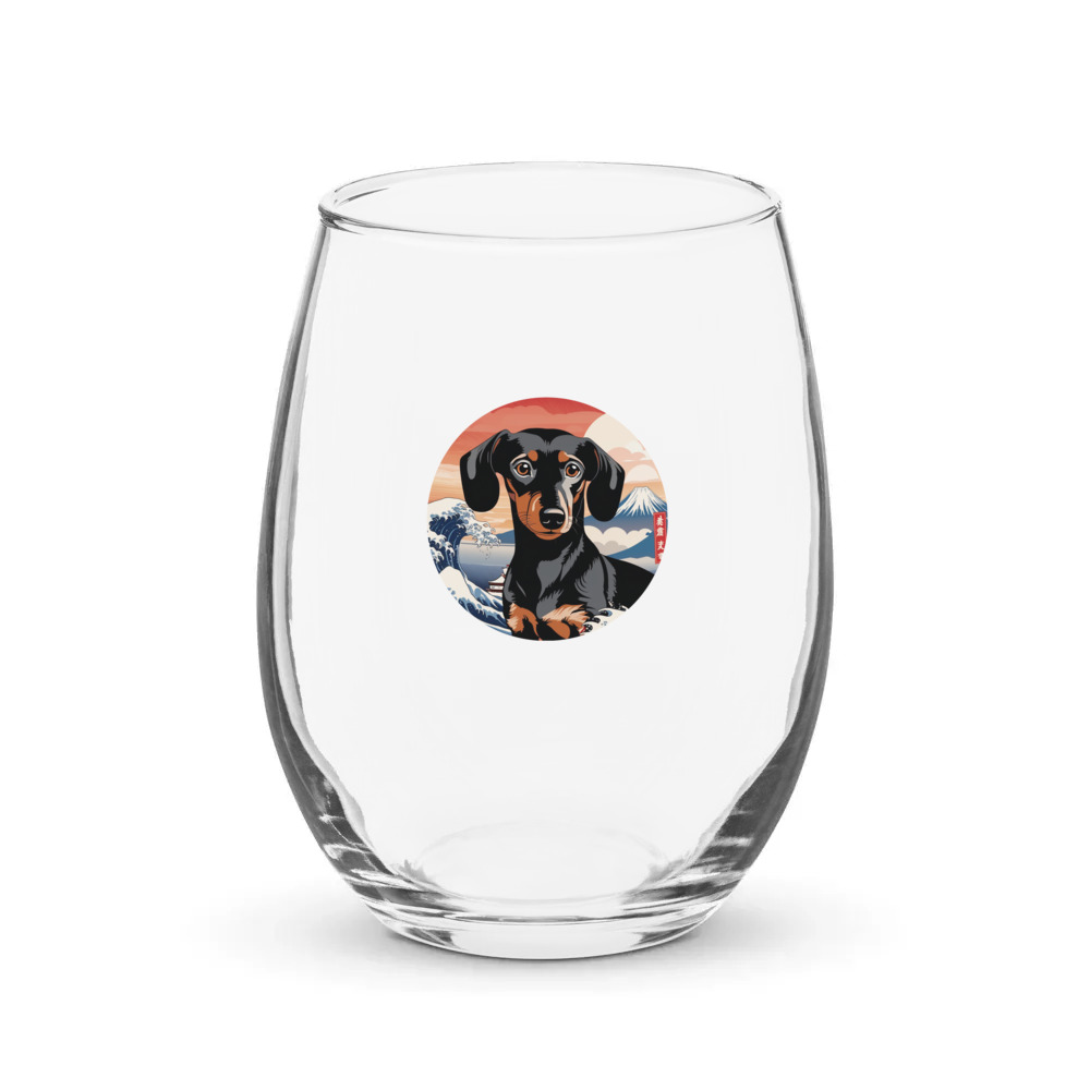 PugMug Custom Black Dachshund Stemless Wine Glass