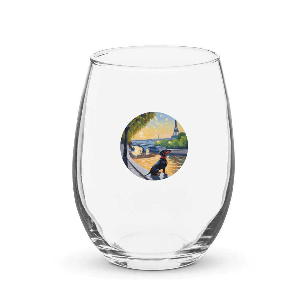 PugMug Custom Black Dachshund Stemless Wine Glass