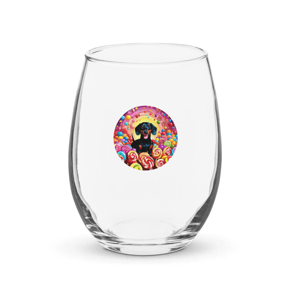 PugMug Custom Black Dachshund Stemless Wine Glass