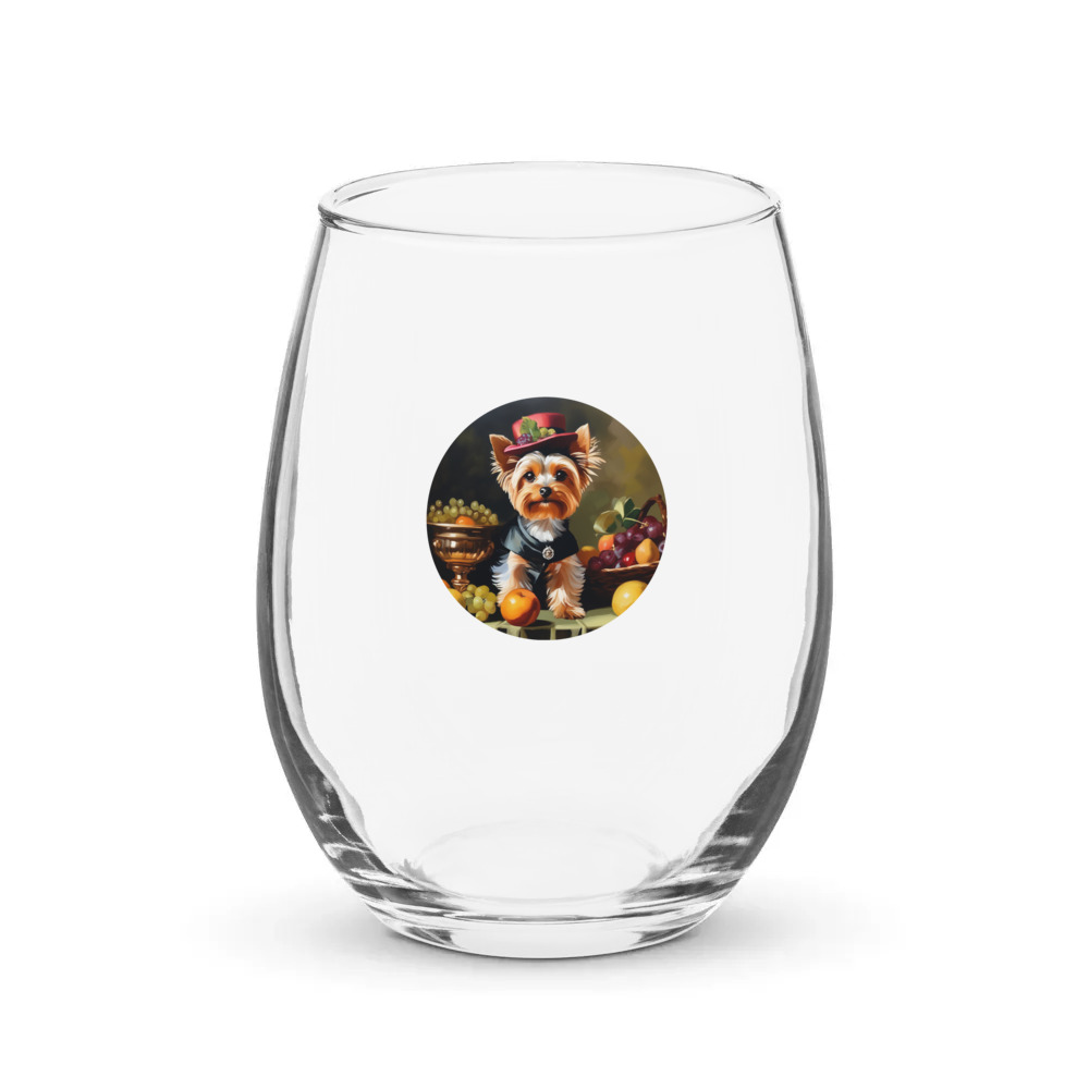 PugMug Custom Yorkshire Terrier Stemless Wine Glass