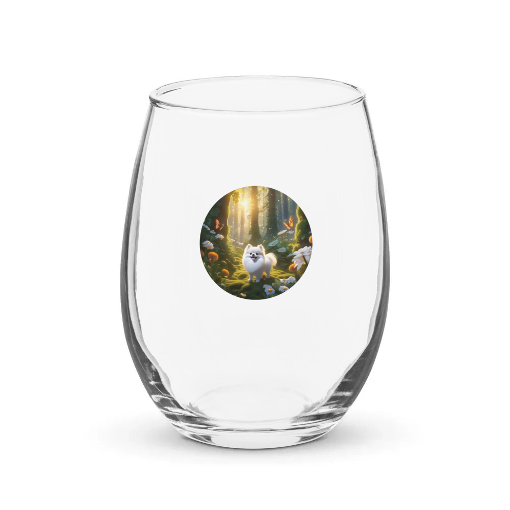 PugMug Custom White Pomeranian Stemless Wine Glass