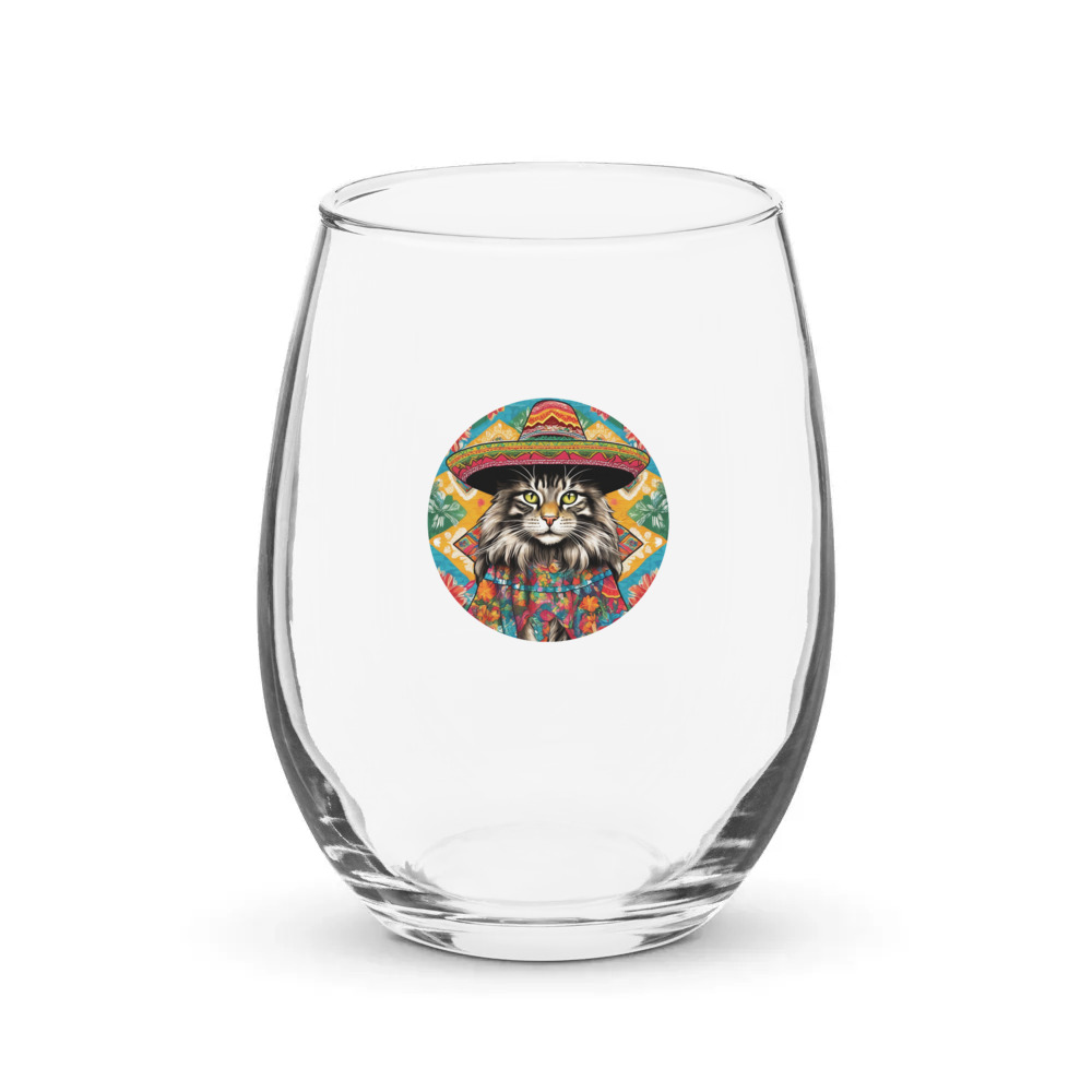 PugMug Custom Tabby Maine Coon Cat Stemless Wine Glass