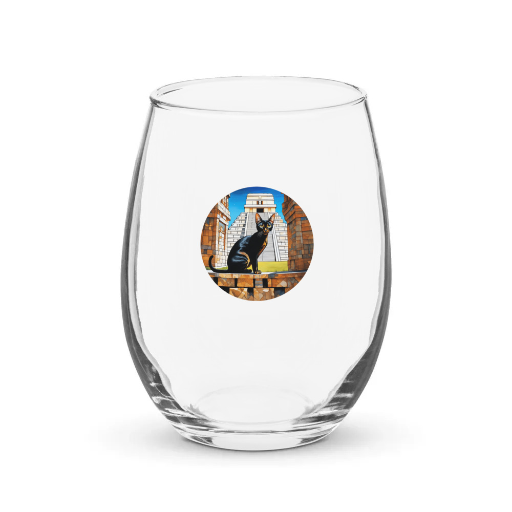 PugMug Custom Black Abyssinian Cat Stemless Wine Glass